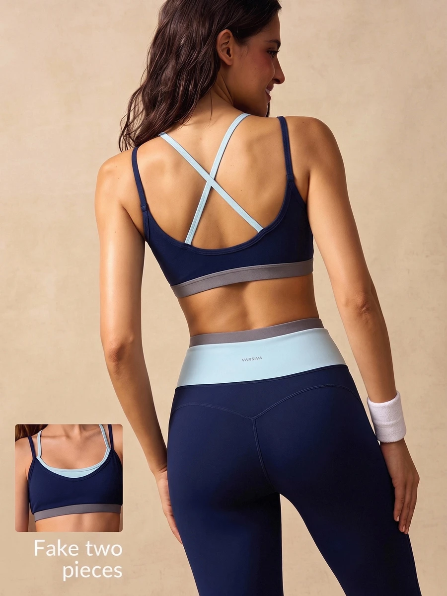 VARSIVA Women's 2 Pieces Bra Tank Top And Leggings Sports Set - Navy Blue - View 1