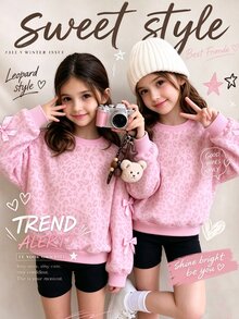 女童粉色蝴蝶結圓領長袖抓絨衛衣套頭上衣外套 秋季 7歲生日 3歲生日 秋冬 公主風 - 粉色 - 查看 7