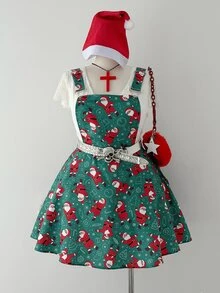 Sunspun Christmas Plus Size Women's Santa Claus Print Party Suspenders Dress - Multicolor - View 8