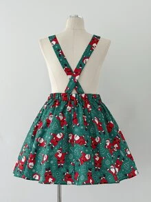 Sunspun Christmas Plus Size Women's Santa Claus Print Party Suspenders Dress - Multicolor - View 2