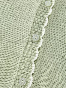 SHEIN Raffinéa Sage Green,Summer,Elegant,Date Women Ruffled Trim Short-Sleeved Cardigan Knit Top,Simple Vintage Style Loose-Fitting Short-Length Business Commuting - Mint Green - View 11