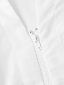 SHEIN MOD Women's Solid Color Side Waist Tie Zipper Placket Casual Shirt - White - View 7