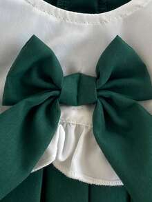 Souflis Souflis Toddler Girl Pleated Dress Sweet Elegant Dark Green Big Bow Ruffle Long Sleeve Round Neck Regular Winter Princess Birthday Girl Patchwork - Green - View 3