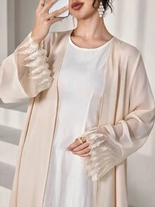 Yasmyna Elegant Modest Lace Cuff Design Women's Arabic Abaya Ninang Wedding Homewear - Apricot - View 4