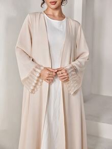 Yasmyna Elegant Modest Lace Cuff Design Women's Arabic Abaya Ninang Wedding Homewear - Apricot - View 6