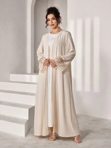 Yasmyna Elegant Modest Lace Cuff Design Women's Arabic Abaya Ninang Wedding Homewear - Apricot - View 5