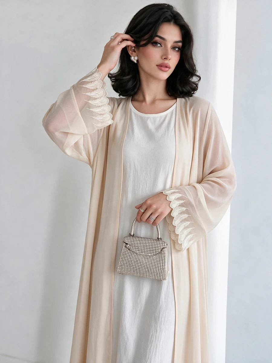 Yasmyna Elegant Modest Lace Cuff Design Women's Arabic Abaya Ninang Wedding Homewear