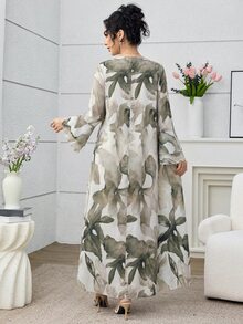 Yasmyna Women's Fashionable Ink Painting Design Versatile Long Sleeve Arabian Dress - Green - View 2