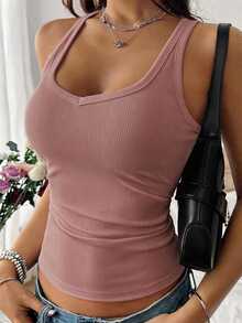 SHEIN Sexy Knit Sports Camisole Crop Top - Dusty Pink - View 6