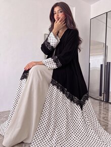 Mulvari 波點撞色蕾絲裝飾優雅阿拉伯式長袍 冬季外出蕾絲禮服 休閒洗禮客賓客派對堅信禮聖誕節 - 彩色 - 查看 6