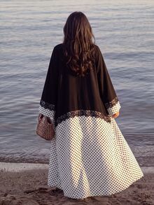 Mulvari 波點撞色蕾絲裝飾優雅阿拉伯式長袍 冬季外出蕾絲禮服 休閒洗禮客賓客派對堅信禮聖誕節 - 彩色 - 查看 3