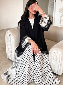 Mulvari 波點撞色蕾絲裝飾優雅阿拉伯式長袍 冬季外出蕾絲禮服 休閒洗禮客賓客派對堅信禮聖誕節 - 彩色 - 查看 2
