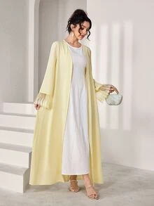 Yasmyna Women's Elegant Modest Lace Cuff Design Abaya Formal Ninang Wedding Christening Guest Formal White Winter Blue - Yellow - View 5