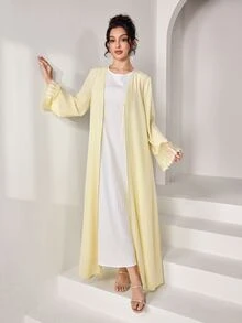 Yasmyna Women's Elegant Modest Lace Cuff Design Abaya Formal Ninang Wedding Christening Guest Formal White Winter Blue - Yellow - View 7