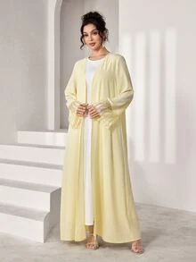 Yasmyna Women's Elegant Modest Lace Cuff Design Abaya Formal Ninang Wedding Christening Guest Formal White Winter Blue - Yellow - View 4
