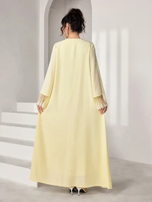Yasmyna Women's Elegant Modest Lace Cuff Design Abaya Formal Ninang Wedding Christening Guest Formal White Winter Blue - Yellow - View 2