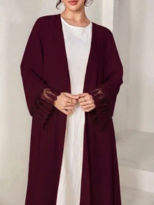 Yasmyna 女款秋季蕾絲袖口休閒菲律賓風端莊優雅派對外出婚禮晚宴酒紅色長袍度假裝 - 酒紅色 - 查看 8