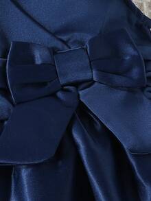 Souflis Souflis Baby Girl Solid Bow Front Wrap Detail Dress - Navy Blue - View 8