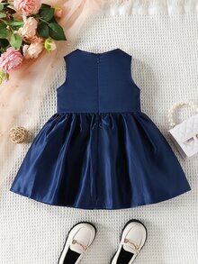 Souflis Souflis Baby Girl Solid Bow Front Wrap Detail Dress - Navy Blue - View 2