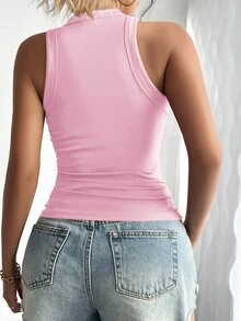 SHEIN Women's Plain Sleeveless Casual Tank Top, Minimalist And Fashionable For Daily Wear - Pink - View 2
