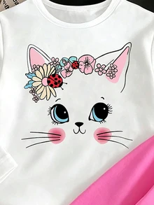 3-Piece Cartoon Print Round Neck Long Sleeve Casual Top For Baby Girls - Multicolor - View 6
