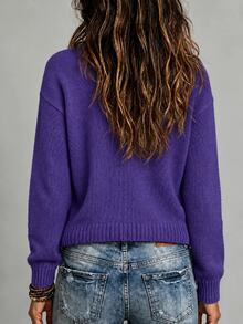 SHEIN LUNE Loose Round-Neck Lantern Sleeveharmony Drop Shoulderknitted Sweater - Bold Plum - View 2