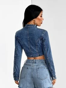 StreetHx Fashion Preppy Casual Street Y2K Palace Style Patchwork Multi-Button Denim Night Out Going Out Fall - Medium Wash - View 4