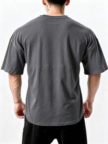 Coreblaze Men's Solid Color Round Neck Short Sleeve Sports T-Shirt Workout Tops Gym Top Breathable, Lightweight - Grey - View 2