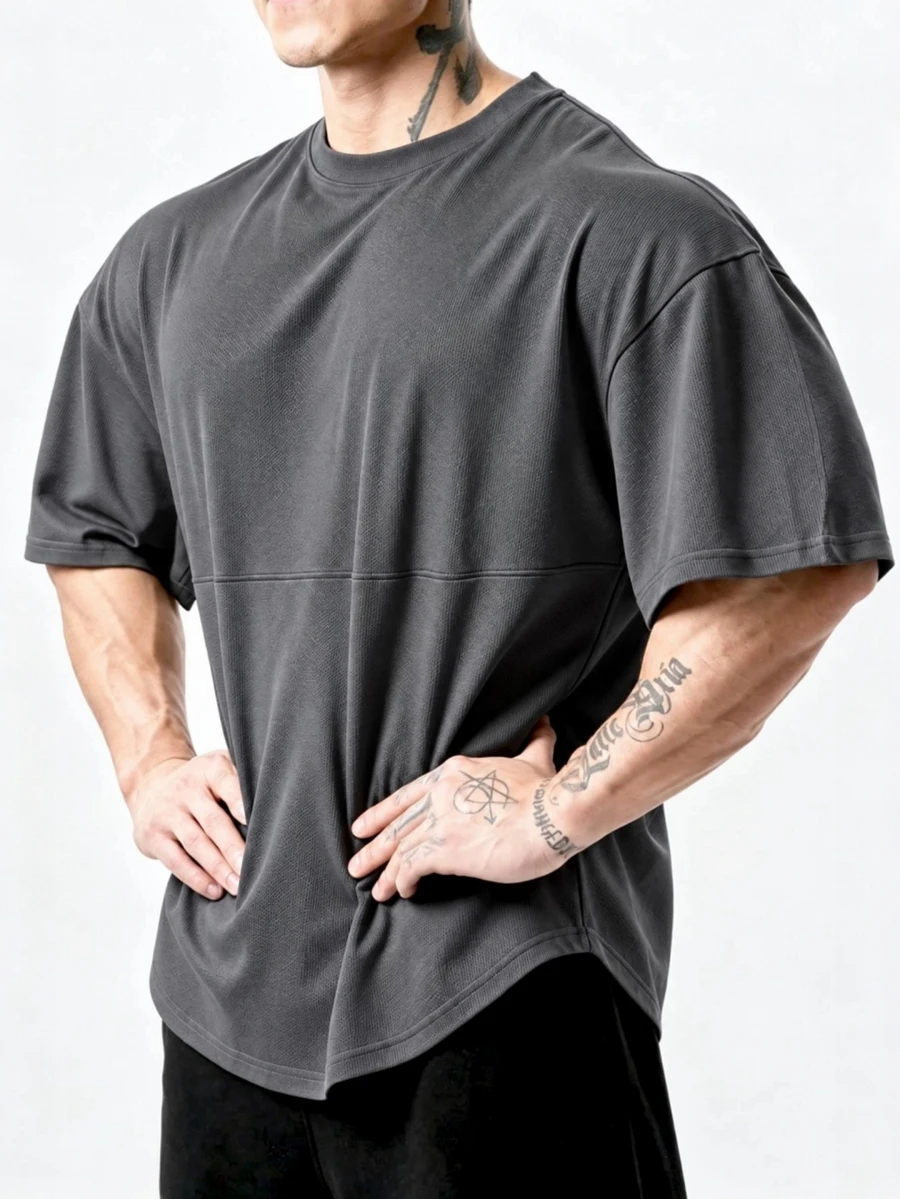 Coreblaze Men's Solid Color Round Neck Short Sleeve Sports T-Shirt Workout Tops Gym Top Breathable, Lightweight - Grey - View 1