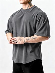 Coreblaze Men's Solid Color Round Neck Short Sleeve Sports T-Shirt Workout Tops Gym Top Breathable, Lightweight - Grey - View 3