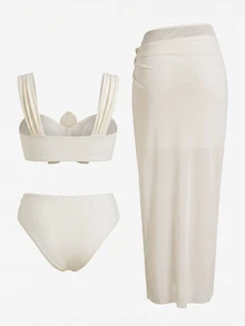 Bonvoyette 2026 Green Premium 3 Pieces Women's Swimwear Set For Vacation, Casual Beach And Seaside - Beige - View 8