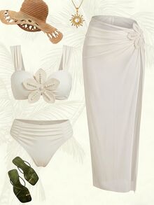 Bonvoyette 2026 Green Premium 3 Pieces Women's Swimwear Set For Vacation, Casual Beach And Seaside - Beige - View 2