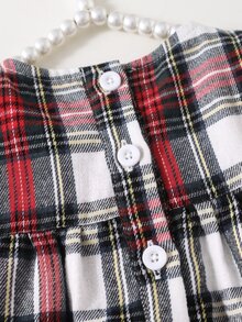 Souflis Souflis 1件幼兒女童紅色格紋長袖洋娃娃洋裝，優雅派對套裝，節日服飾，6個月至3歲，秋季洋裝 - 紅白色 - 查看 5