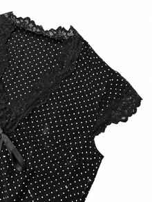 SHEIN 休閒浪漫復古優雅知性女款上衣 黑白半透雪紡微性感 約會外出通勤修身夏季款 - 黑色 - 查看 7