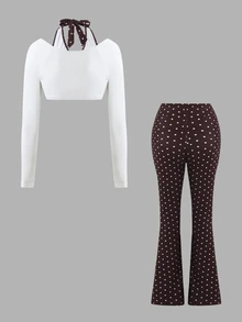 SHEIN Dewbera Dewbera Lady's New Polka Dot Print Design, Suitable For Outdoor Activities, 2 Pieces Set - Multicolor - View 2