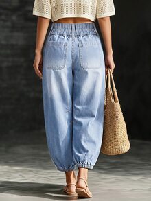 LUMIGAL High Waist Slant Pocket Jogger Jeans - Light Wash - View 6