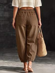 LUMIGAL Women's Street Fashion Button Pocket Denim Cropped Pants - Coffee Brown - View 9