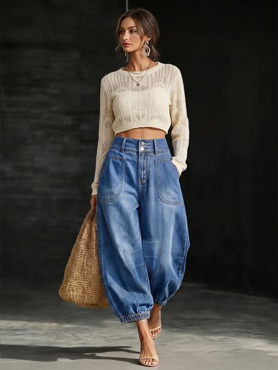 LUMIGAL High Waist Slant Pocket Jogger Jeans