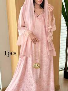 Mulvari Spring Pink Mesh Patchwork Loose Slimming Dress Square Neck, Long, Straight, Casual, Elegant, Fall Women, New - Pink - View 4