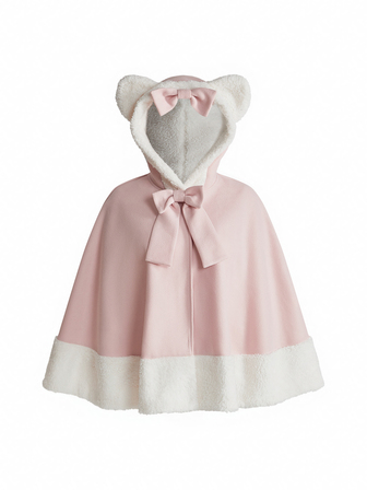 Kawaii Autumn/Winter Cute Japanese Style Cat Ear Pink Wool & Coral Fleece Cape-Style Regular Fit Women's Jacket