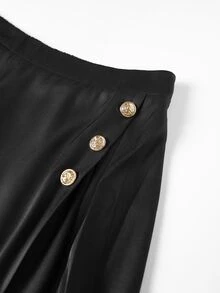 GlowEve CURVE Plus Size Women's Elegant Business Casual Metal Buckle Decor Asymmetrical Slit A-Line Umbrella Skirt Mid-Length Office Formal Skirt Fall Black - Black - View 8