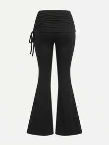 SHEIN Tween Girl Solid Color Kids Pleated Casual Daily Flare Long Pants - Black - View 2