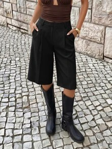 Avantive Women's Summer Casual Versatile Solid Color Shorts Business Daily Office Work Black - Black - View 5