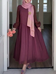 Solavon New Solid Color Loose Fit Comfortable Vacation Versatile Lantern Sleeve Dress  Unlined Sleeves Unlined Sleeves Unlined Sleeves Unlined Sleeves - Red Violet - View 6