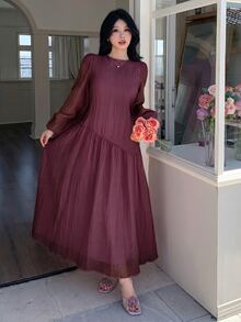 Solavon New Solid Color Loose Fit Comfortable Vacation Versatile Lantern Sleeve Dress  Unlined Sleeves Unlined Sleeves Unlined Sleeves Unlined Sleeves - Red Violet - View 7