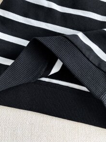 Souflis Souflis Infant & Toddler Preppy Striped Knit Sweatshirt Set, Baby Daily Outings / School Comfortable Sporty 2 Pieces Outfit - Black and White - View 10