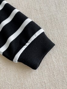 Souflis Souflis Infant & Toddler Preppy Striped Knit Sweatshirt Set, Baby Daily Outings / School Comfortable Sporty 2 Pieces Outfit - Black and White - View 7