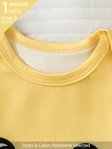 SHEIN [3件隨機發送1件]春夏針織圓領長袖連身長褲連腳連身衣，可愛鴨子卡通圖案數位印花設計，獨特花紋，休閒百搭時尚，居家穿著，最佳選擇 - 黃色 - 查看 5