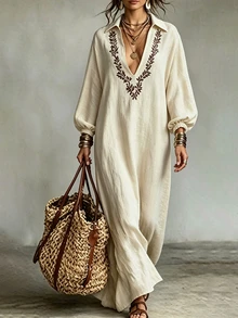 Glimmora Women's Long Casual Dress For Autumn - Apricot - View 3