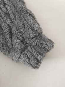 SHEIN 大童男孩休閒極簡風紋理抓絨連帽衛衣 秋冬款 - 灰色 - 查看 9